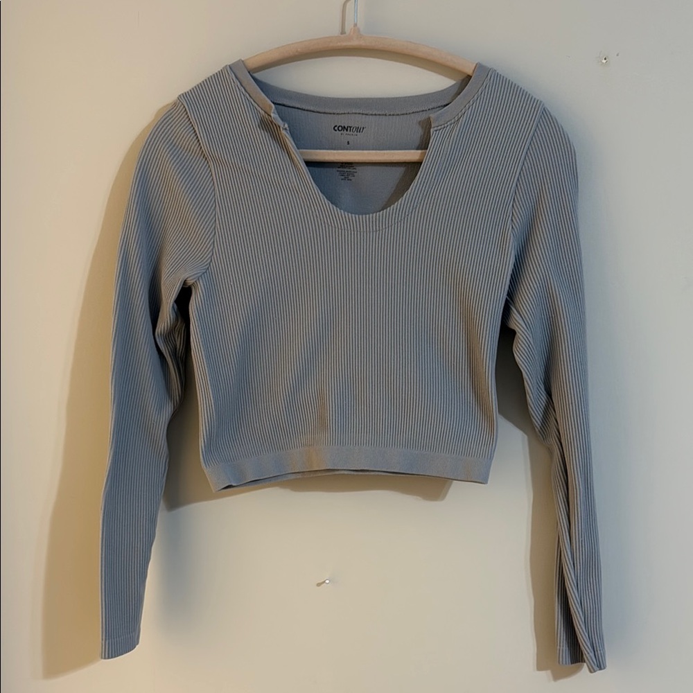Gray Long Sleeve Ribbed Top